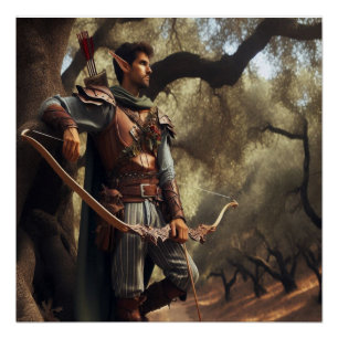 Fantasy Elf Archer Ruhen im verzauberten Eichenwal Poster
