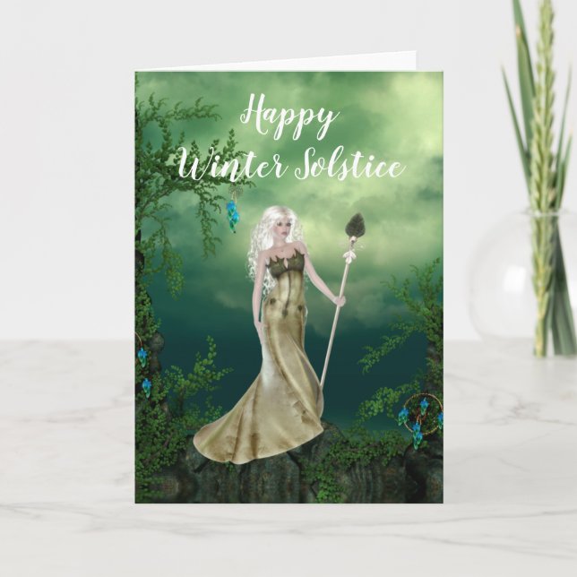 Fantasy Elf mit Winter Solstice Card Karte (Vorderseite)
