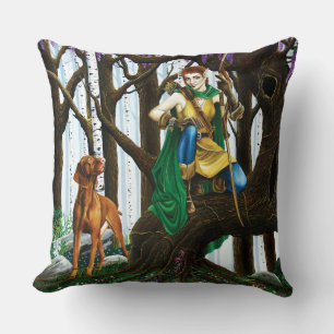 Fantasy-Elfen-Bogenschütze Vizsla-Hund verzauberte Kissen