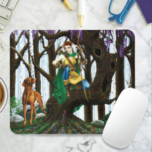 Fantasy-Elfen-Bogenschütze Vizsla-Hund Verzauberte Mousepad