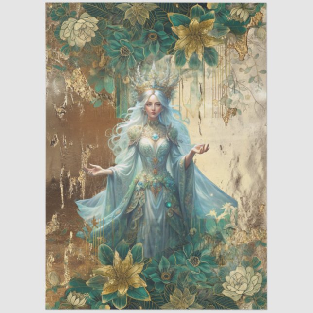 Fantasy Emerald Forest Queen Decoupage Seidenpapier (Vorderseite)