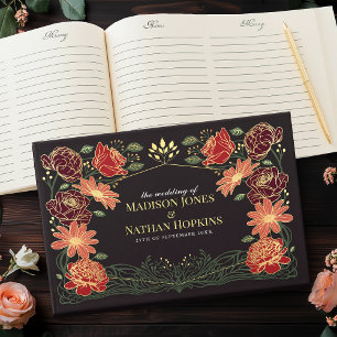 Fantasy Enchanted Rotes Blumengarten-Hochzeit Gästebuch