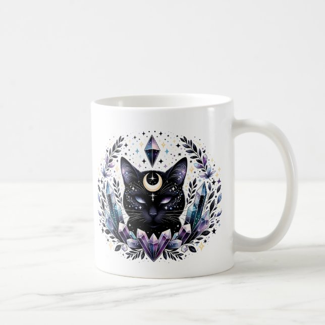 Fantasy Esoteric Crystal Black Cat Kaffeetasse (Rechts)