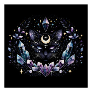 Fantasy Esoteric Crystal Black Cat Poster