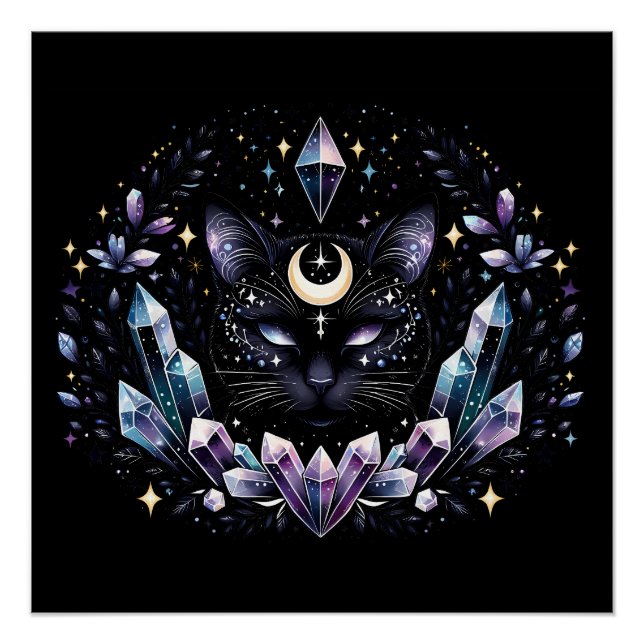 Fantasy Esoteric Crystal Black Cat Poster (Vorderseite)