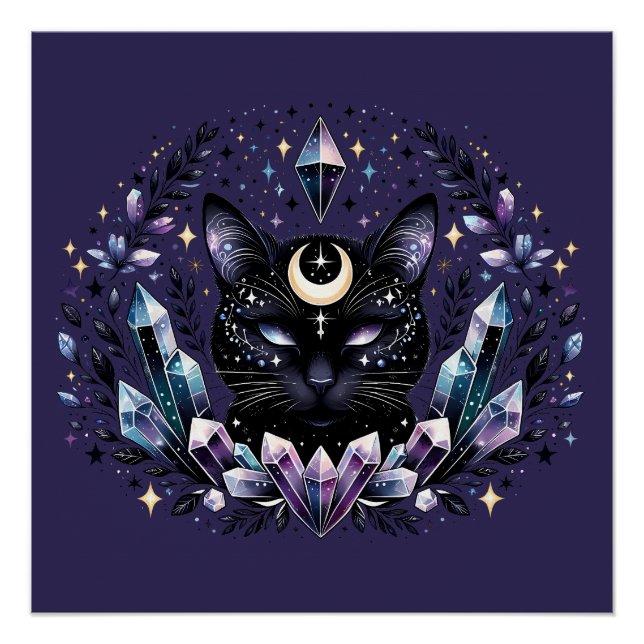 Fantasy Esoteric Crystal Black Cat Poster (Vorderseite)