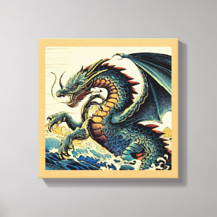 Fantasy-Europäischer Drache - Holzschnitt 4 Leinwanddruck