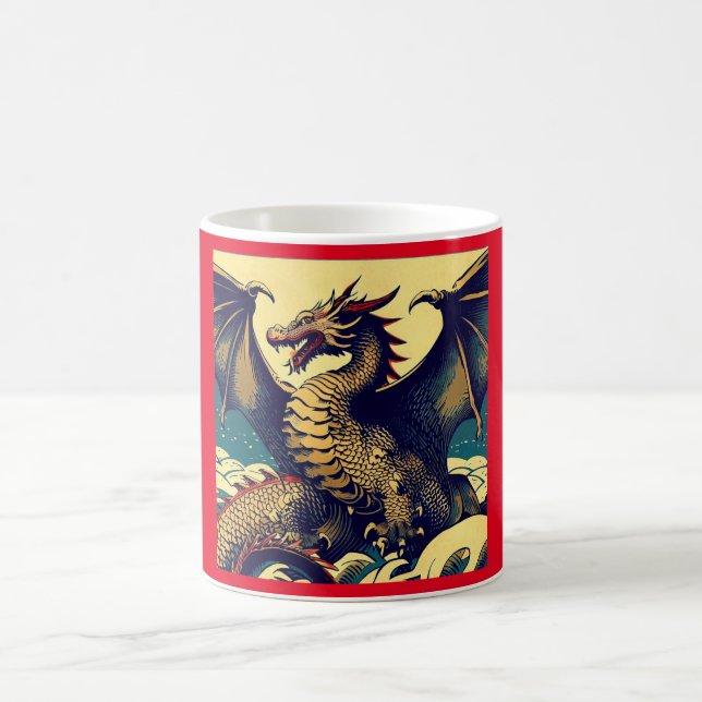 Fantasy European Dragon - Holzschnitt 1 Kaffeetasse (Mittel)