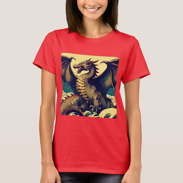Fantasy European Dragon - Holzschnitt 1 T-Shirt (Vorderseite)