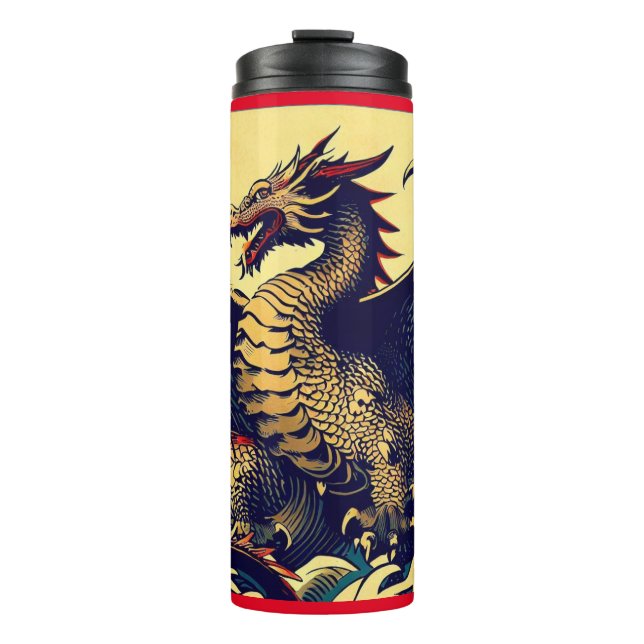 Fantasy European Dragon - Holzschnitt 1 Thermosbecher (Vorderseite)