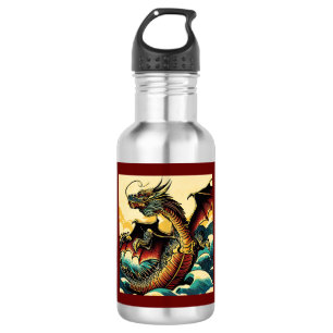 Fantasy European Dragon - Holzschnitt 2 Edelstahlflasche