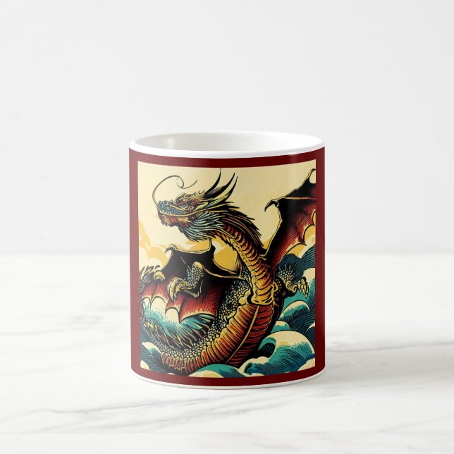 Fantasy European Dragon - Holzschnitt 2 Kaffeetasse (Mittel)
