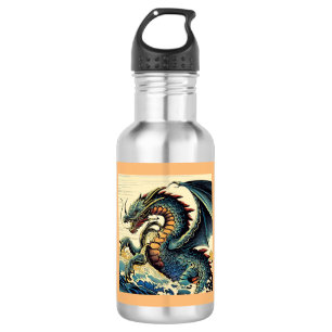 Fantasy European Dragon - Holzschnitt 4 Edelstahlflasche
