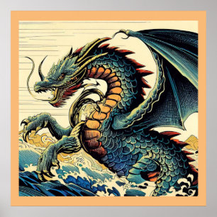 Fantasy European Dragon - Holzschnitt 4 Poster