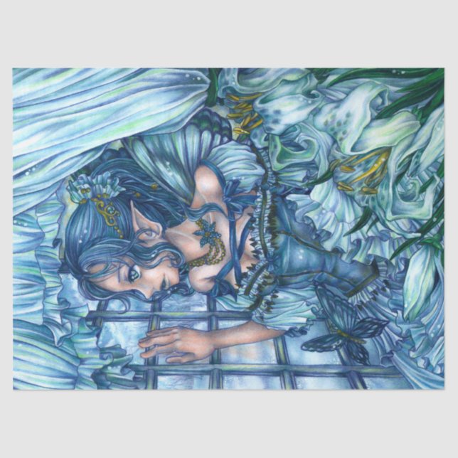 Fantasy Fairy Anime Girl Viktorianisch Blue Seidenpapier (Vorderseite)