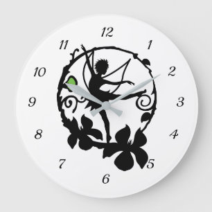 Fantasy Fairy Dancing Black White Silhouette Große Wanduhr