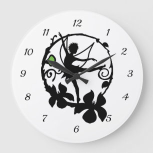 Fantasy Fairy Dancing Black White Silhouette Große Wanduhr