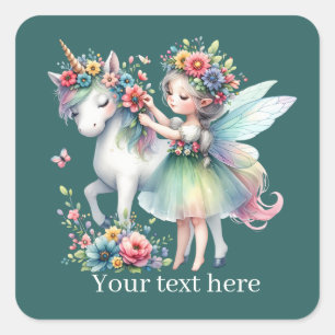 Fantasy Fairy Einhorn fügen Text hinzu Quadratischer Aufkleber