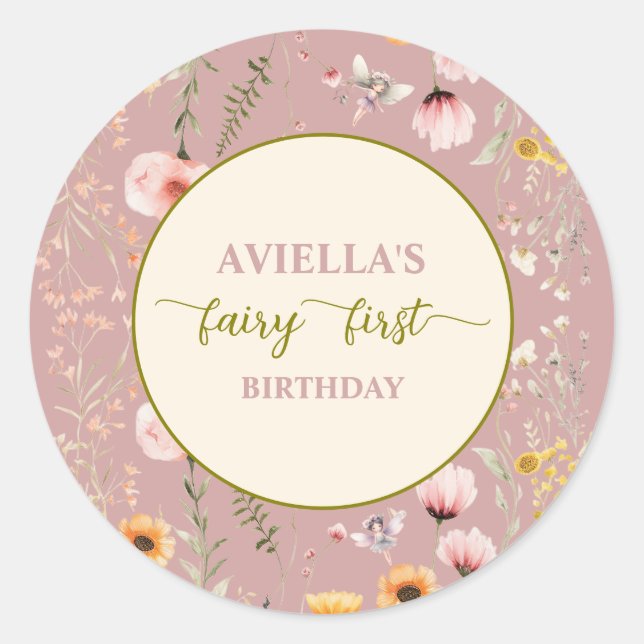 Fantasy Fairy Erste Wildblume Runder Aufkleber (Vorderseite)