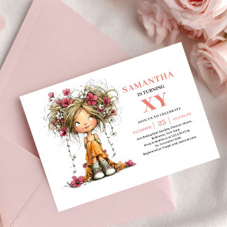 Fantasy Fairy Girl 4th Birthday Pink Floral invite Einladung
