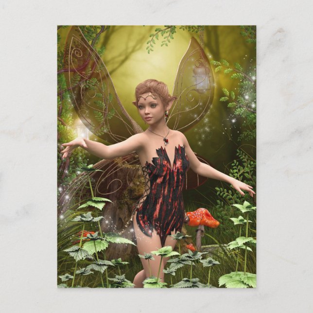 Fantasy Fairy in Red Postcard Postkarte (Vorderseite)