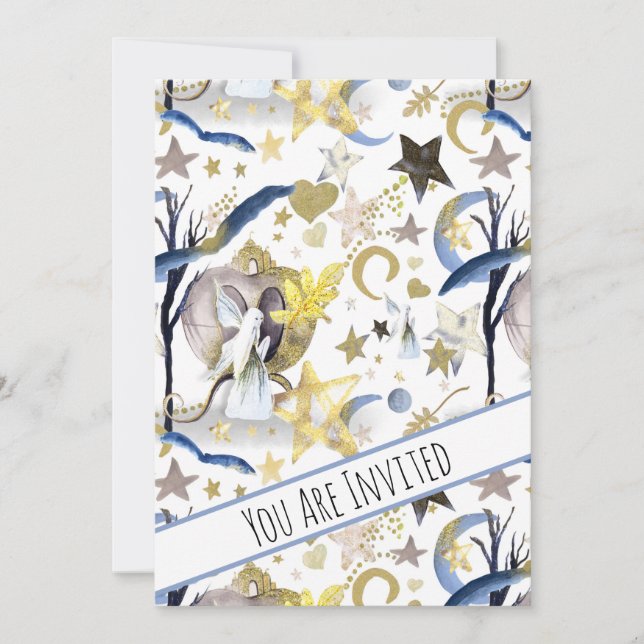 *~ Fantasy Fairy Stars Kinderdusche Einladung (Vorderseite)