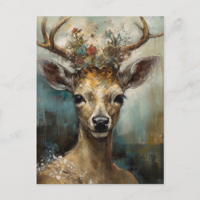 Fantasy Fairy Tale Deer Woman Boho Postkarte (Vorderseite)