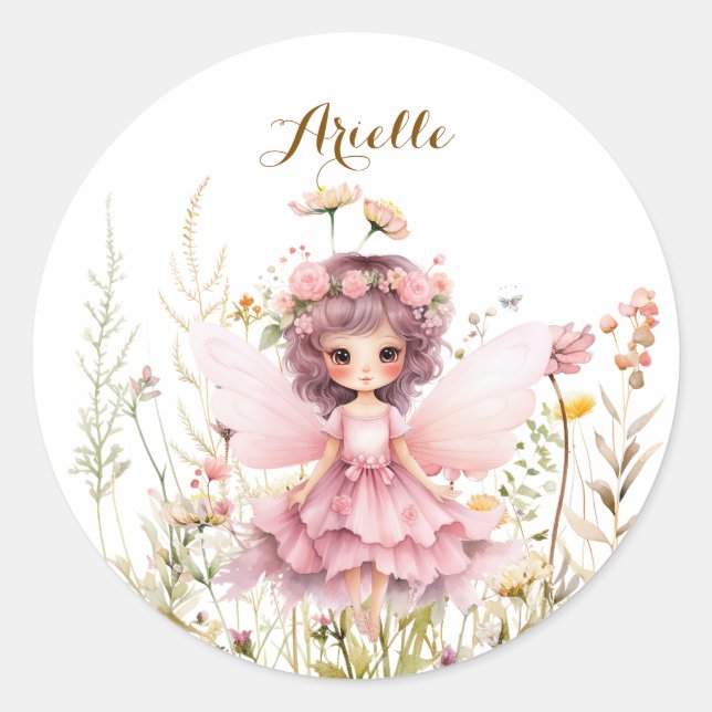 Fantasy Fairy Wildblume Pastel Runder Aufkleber (Vorderseite)