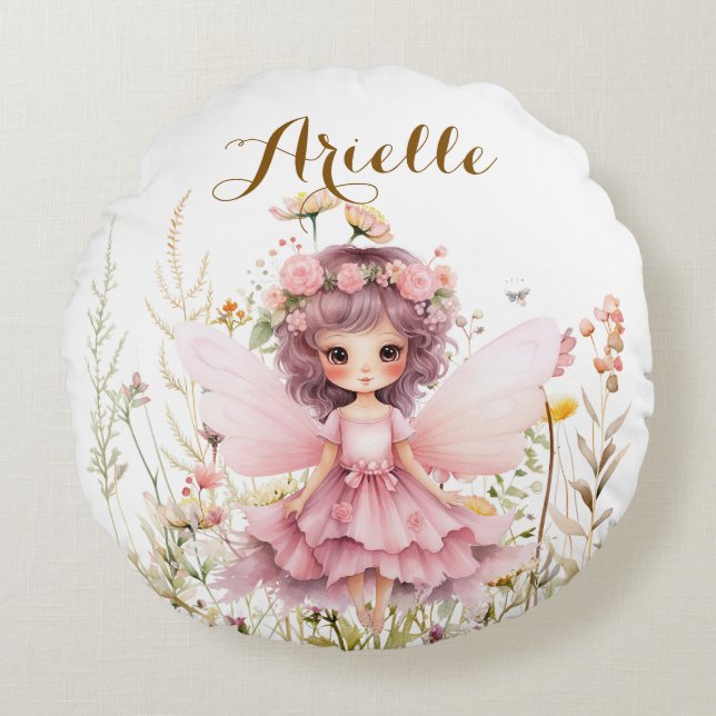 Fantasy Fairy Wildblume Pastel Rundes Kissen (Vorderseite)