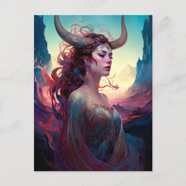 Fantasy Fantastische Frauen mit Horns Postkarte (Vorderseite)