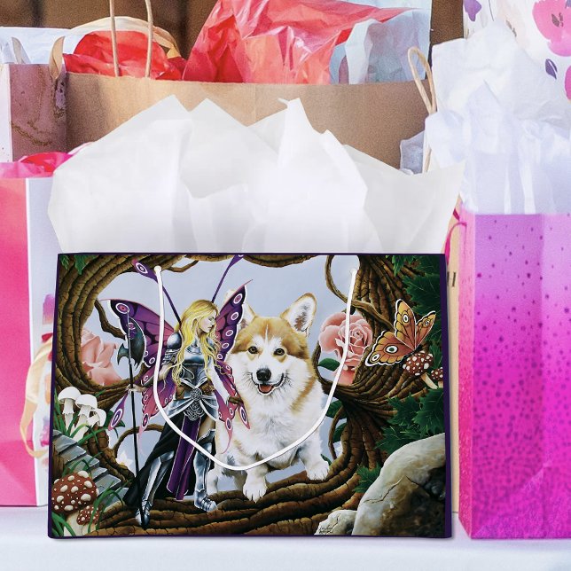 Fantasy-Feenkrieger-Corgi-Magiewald Große Geschenktüte (Von Creator hochgeladen)