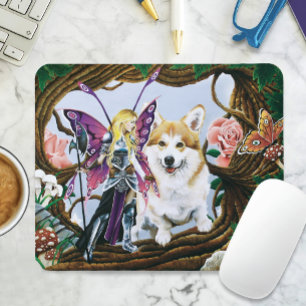 Fantasy-Feenkrieger-Corgi-Magiewald Mousepad