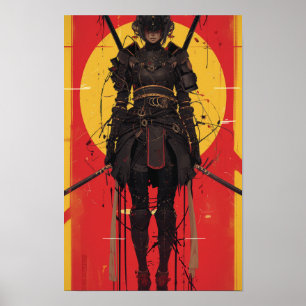 Fantasy Female Warrior in einem Schwarzen Kostümpo Poster