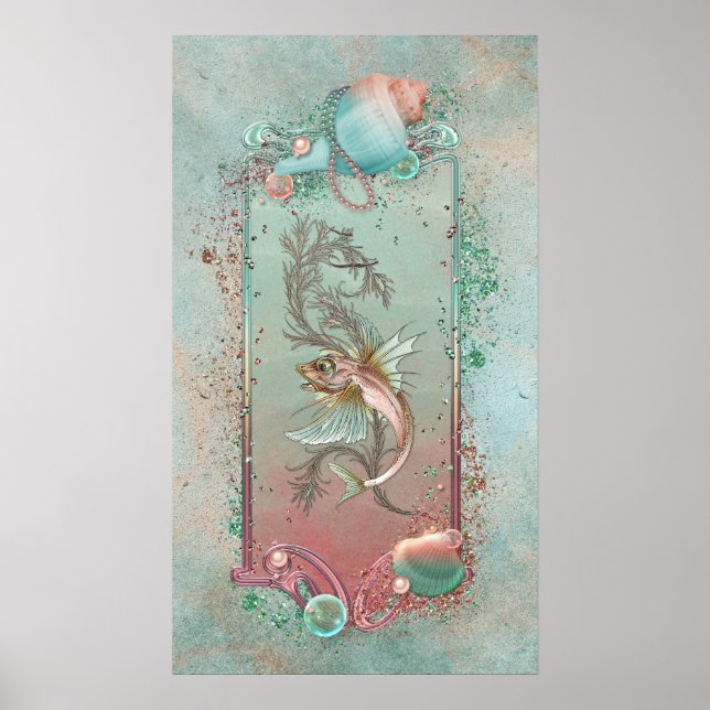 Fantasy Fish Art Nouveau Poster (Vorne)