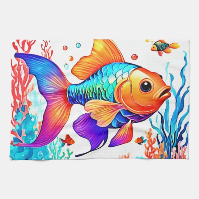 Fantasy Fish Scene Design Geschirrtuch (Horizontal)