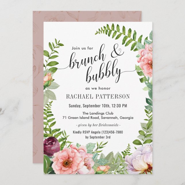 Fantasy Floral Brunch und Bubbly Brautparty Einladung (Vorne/Hinten)