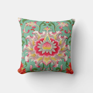 Fantasy Floral Oriental Chinoiserie auf Grün Kissen