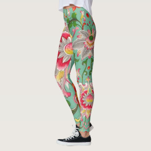 Fantasy Floral Oriental Chinoiserie auf Grün Leggings