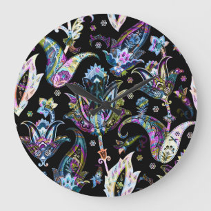Fantasy Floral Paisley: Nahtlose Ornamente Große Wanduhr