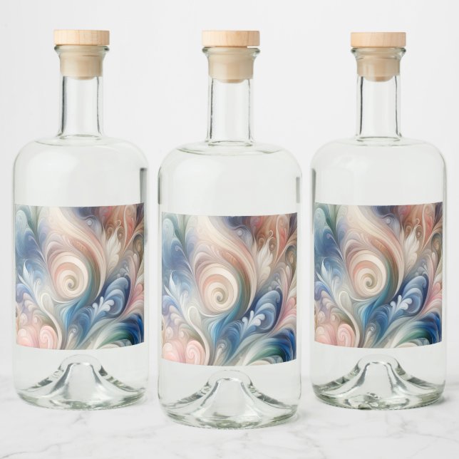 Fantasy Floral Pastel Blau & Creme Alkoholflaschenetikett (Flaschen)