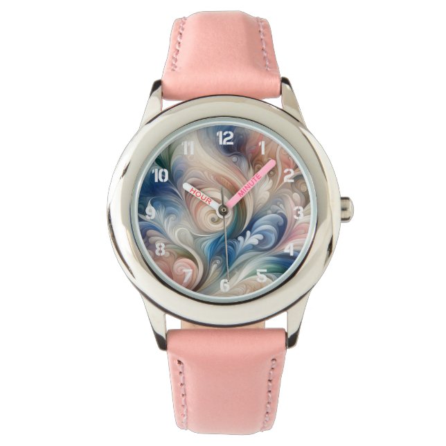 Fantasy Floral Pastel Blau & Creme Armbanduhr (Vorderseite)