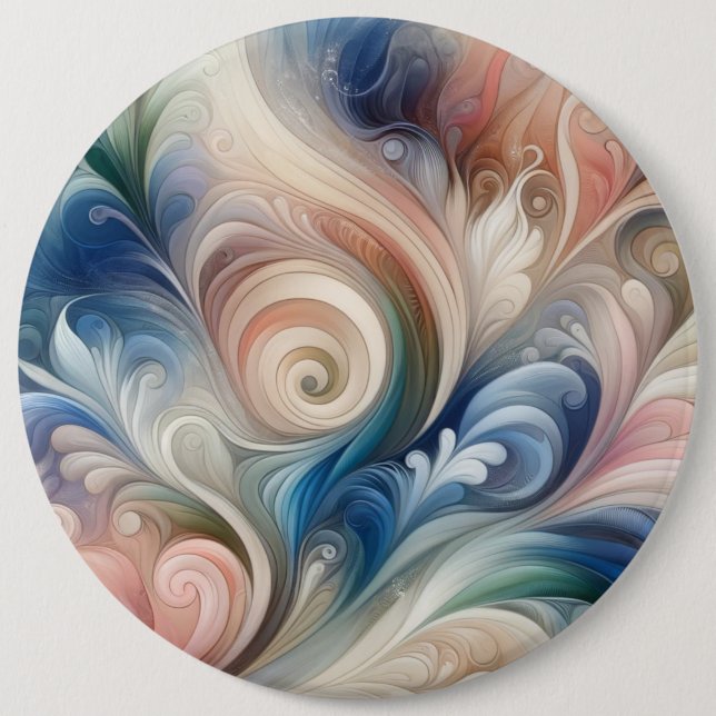 Fantasy Floral Pastel Blau & Creme Button (Vorderseite)