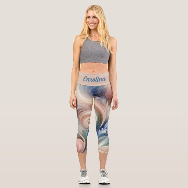 Fantasy Floral Pastel Blau & Creme Capri Leggings (Vorderseite)