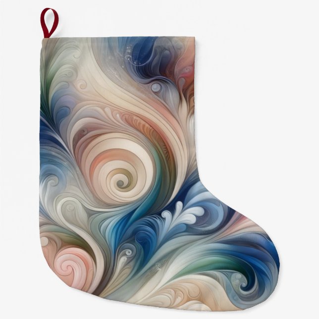 Fantasy Floral Pastel Blau & Creme Großer Weihnachtsstrumpf (Vorderseite)