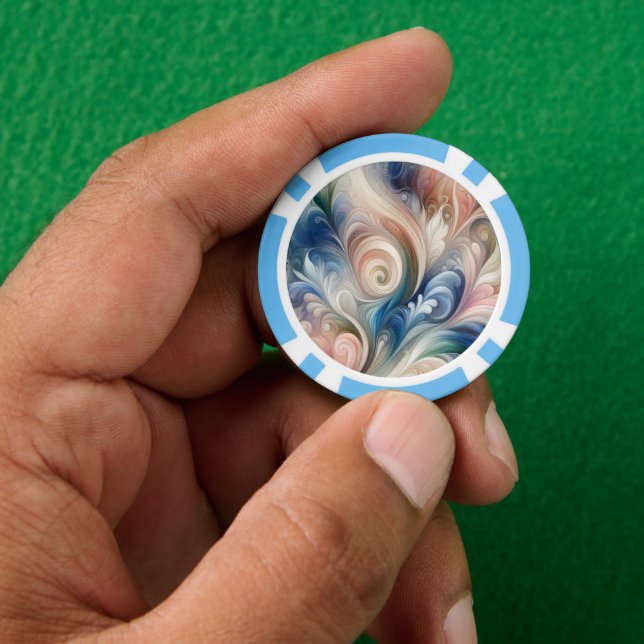 Fantasy Floral Pastel Blau & Creme Pokerchips (Hand)