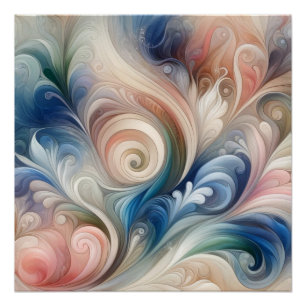 Fantasy Floral Pastel Blau & Creme Poster