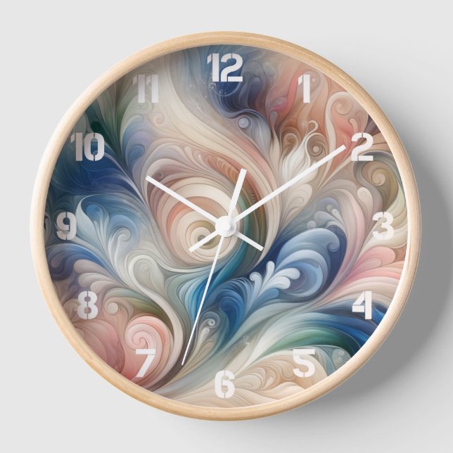 Fantasy Floral Pastel Blau & Creme Uhr (Vorderseite)