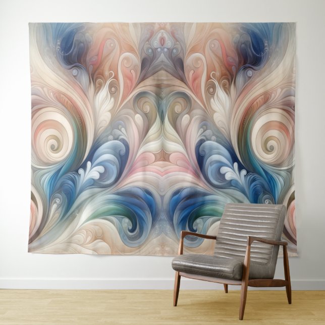 Fantasy Floral Pastel Blau & Creme Wandteppich (Beispiel (Horizontal))