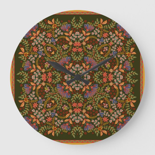 Fantasy Floral Square Pocket Design Große Wanduhr (Vorderseite)
