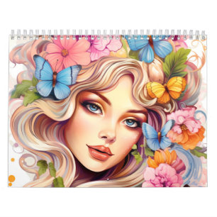Fantasy Floral Women Farbige Frisur Kalender